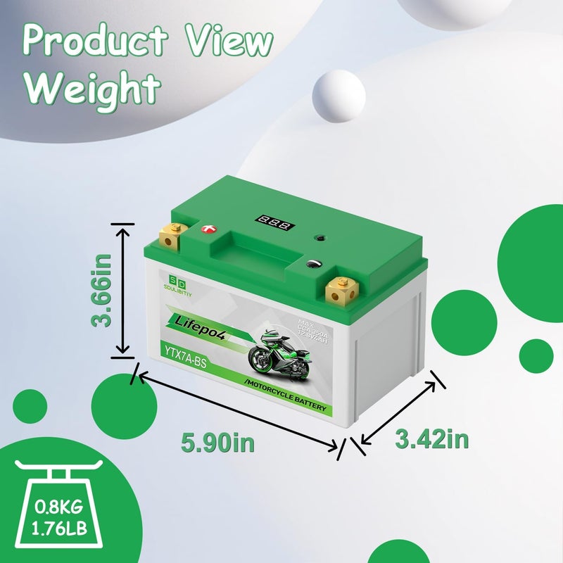 SDULIBITIY YTX7A-BS Lithium Motorcycle Battery 12.8V 4Ah 350CCA High Performance Lithium Powersports Battery with Smart BMS, Compatible Motorcycle, Scooter,ATV, UTV, Snowmobiles,4 Wheeler, and Generator Battery - Image 2